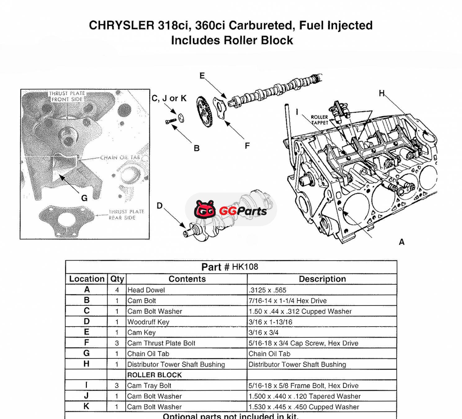 ENGINETECH HK108 Camshaft Hardware Kit