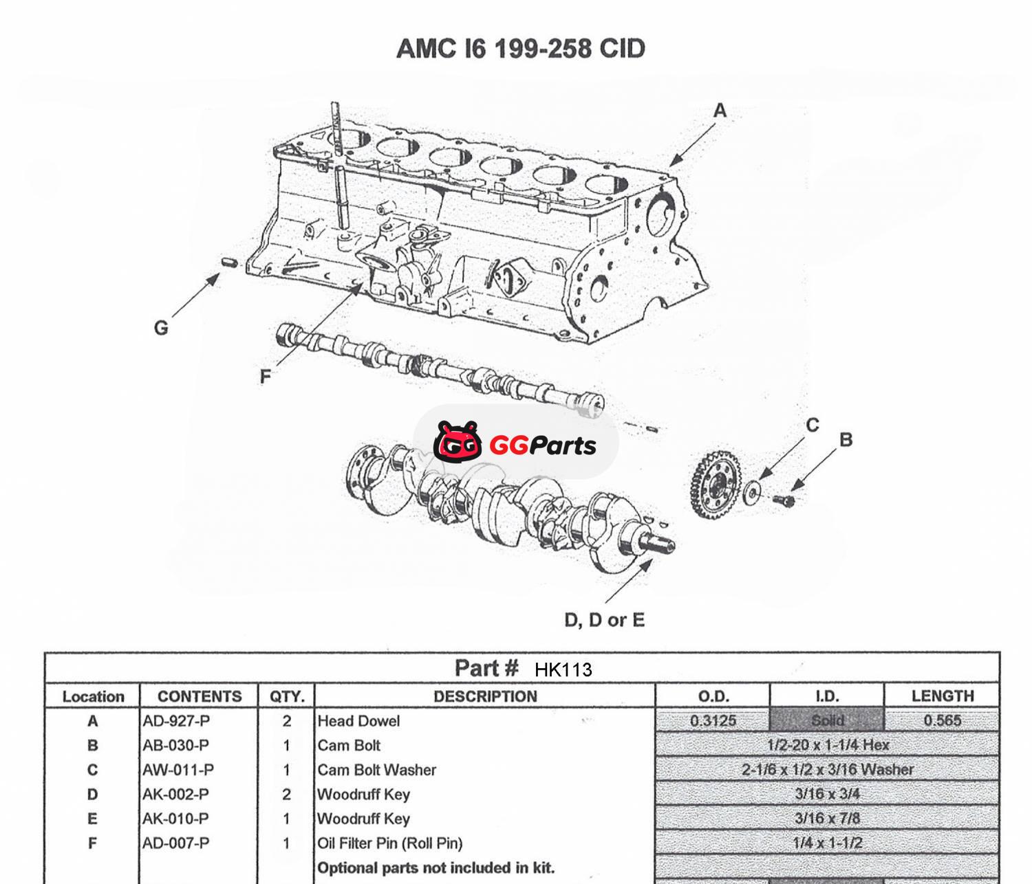 ENGINETECH HK113 Camshaft Hardware Kit