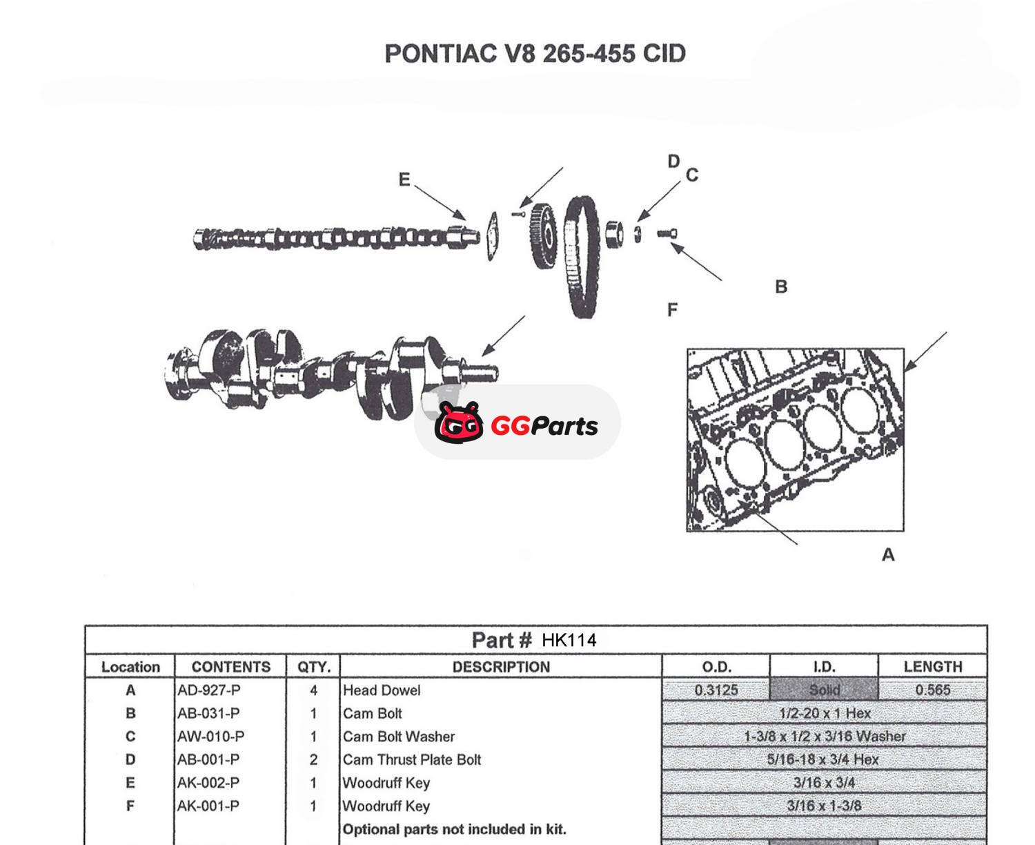 ENGINETECH HK114 Camshaft Hardware Kit