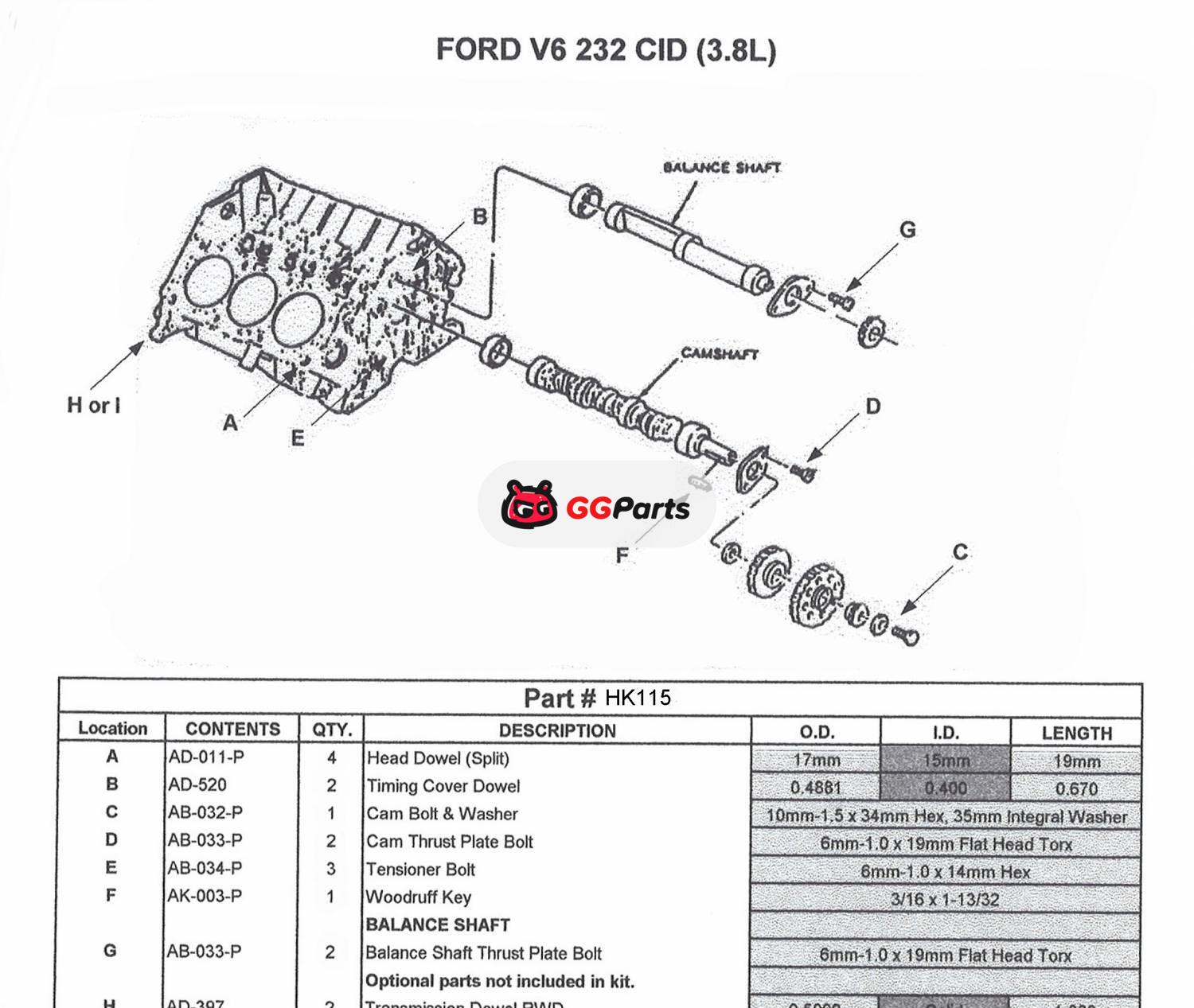 ENGINETECH HK115 Camshaft Hardware Kit